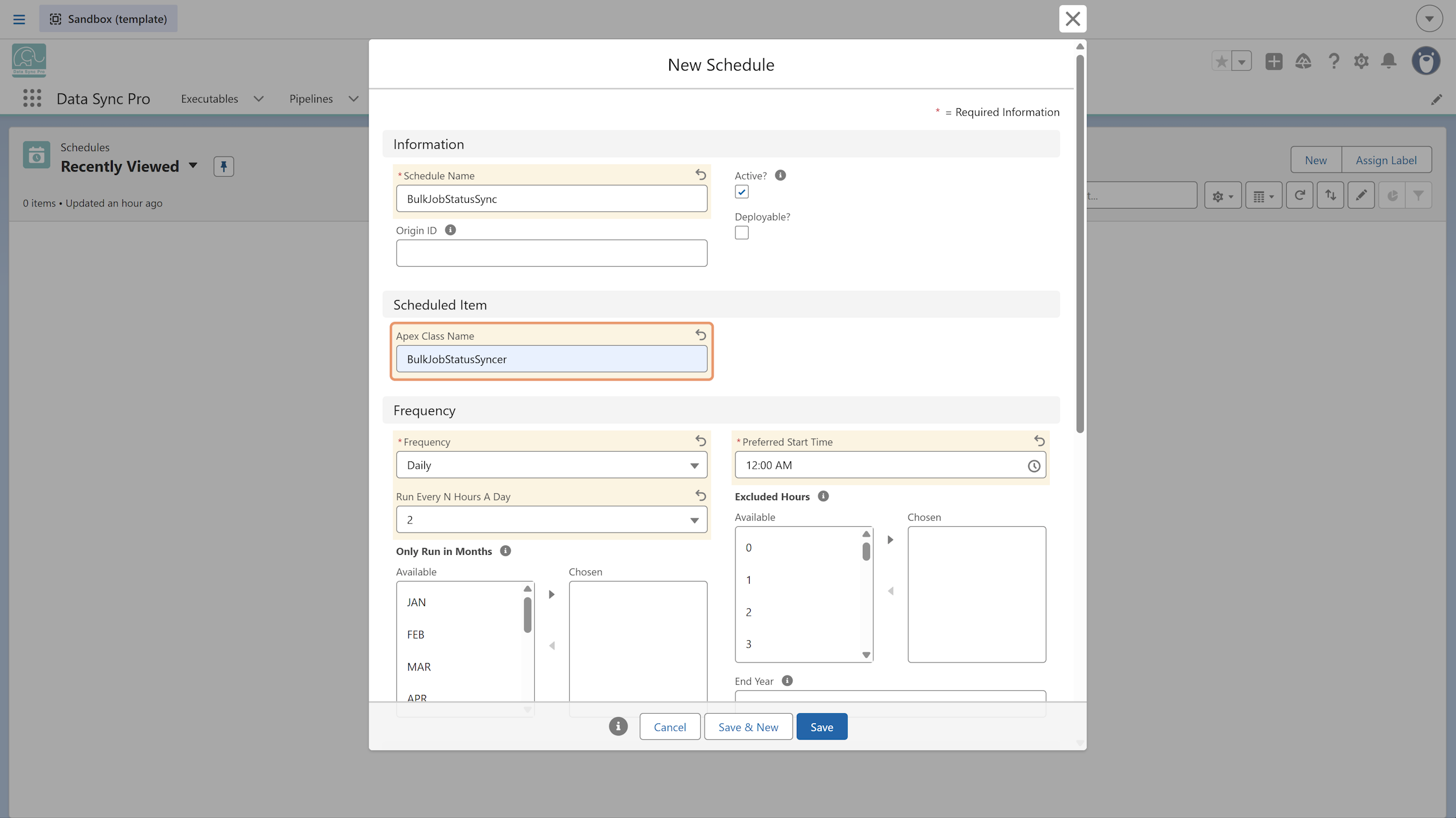 Schedule configured to run BulkJobStatusSyncer