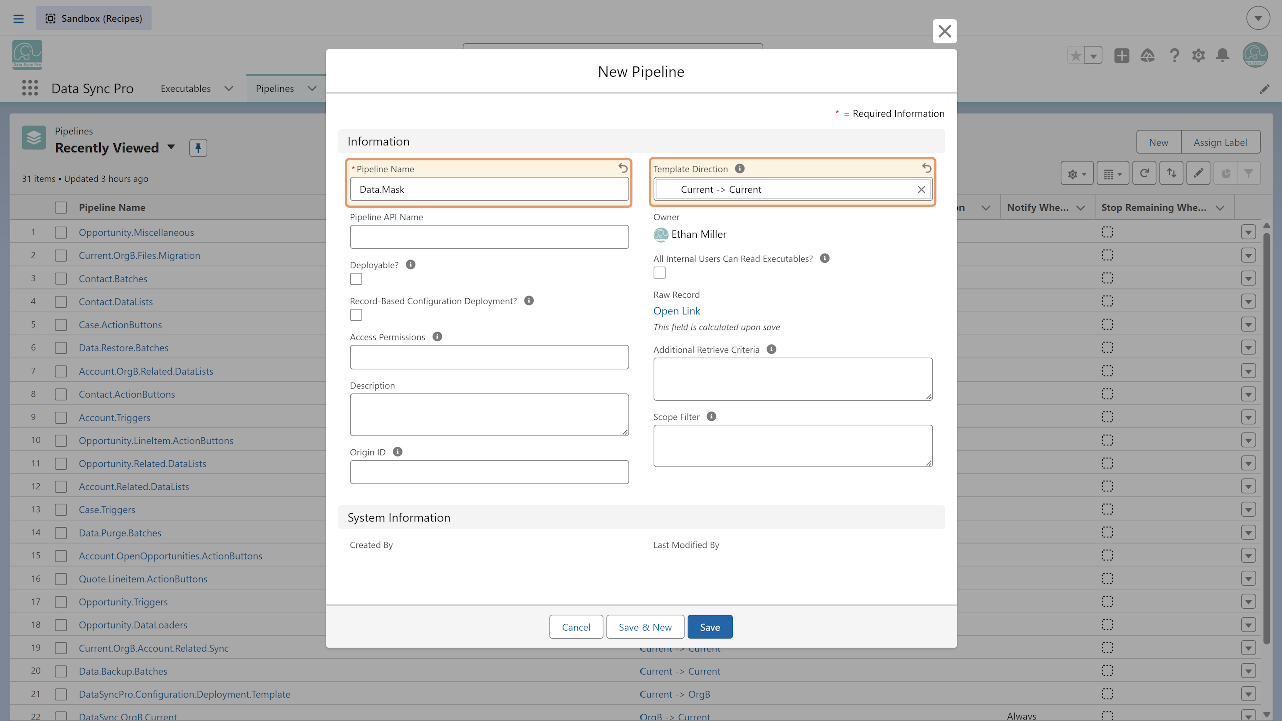 Enter a Pipeline Name and click Save