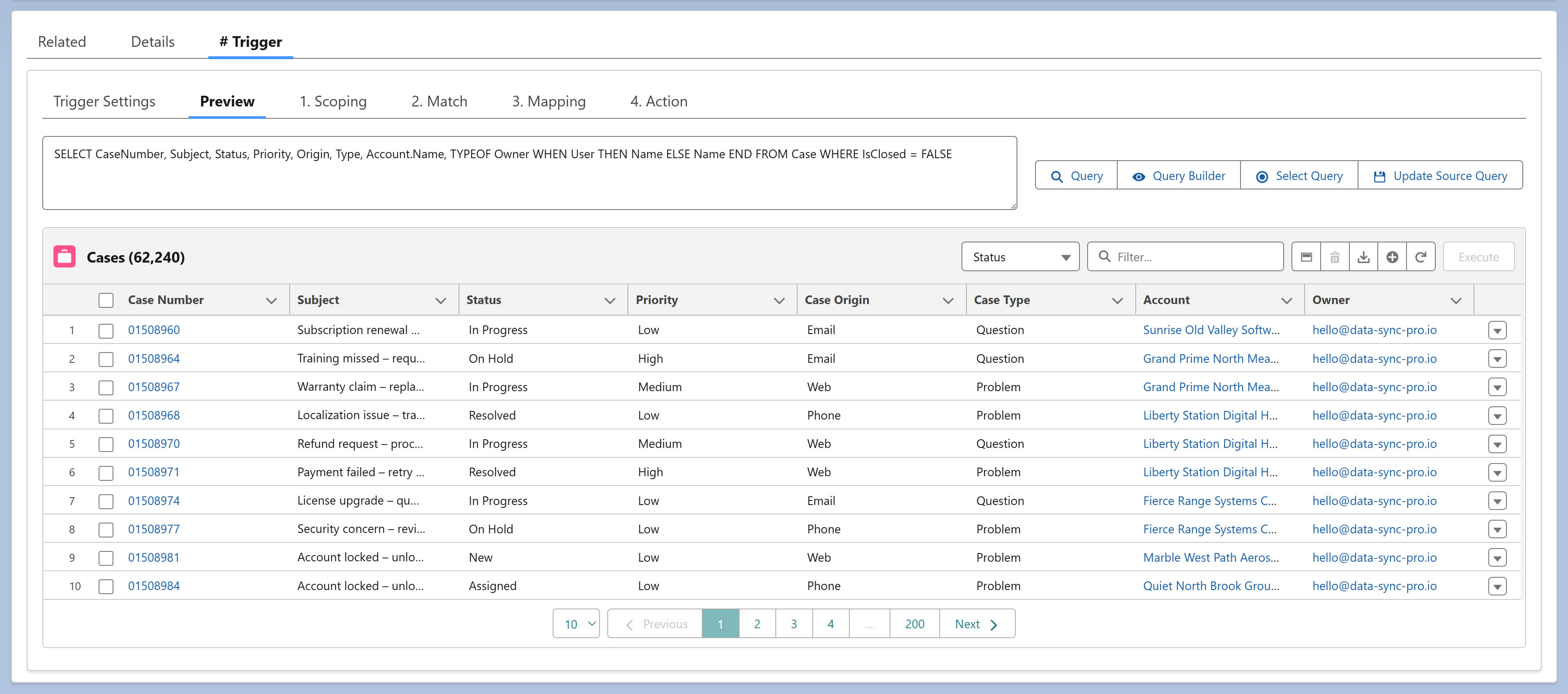 Preview step showing source records and transformed values