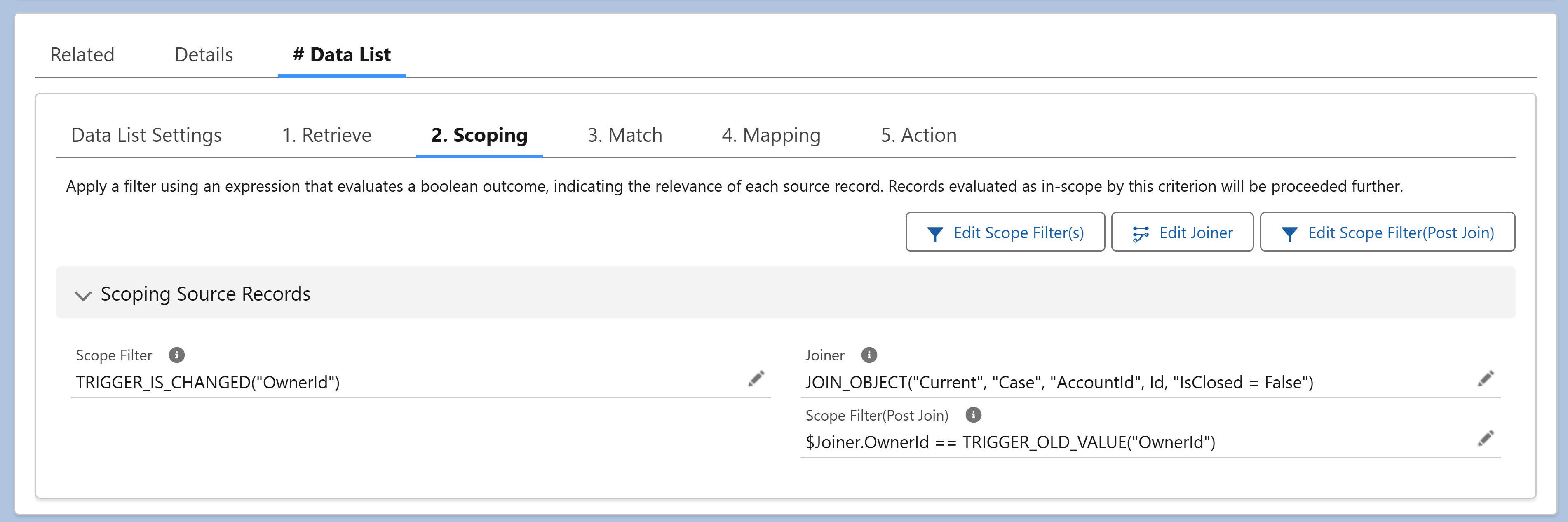 Scoping step with in-memory filters and joins
