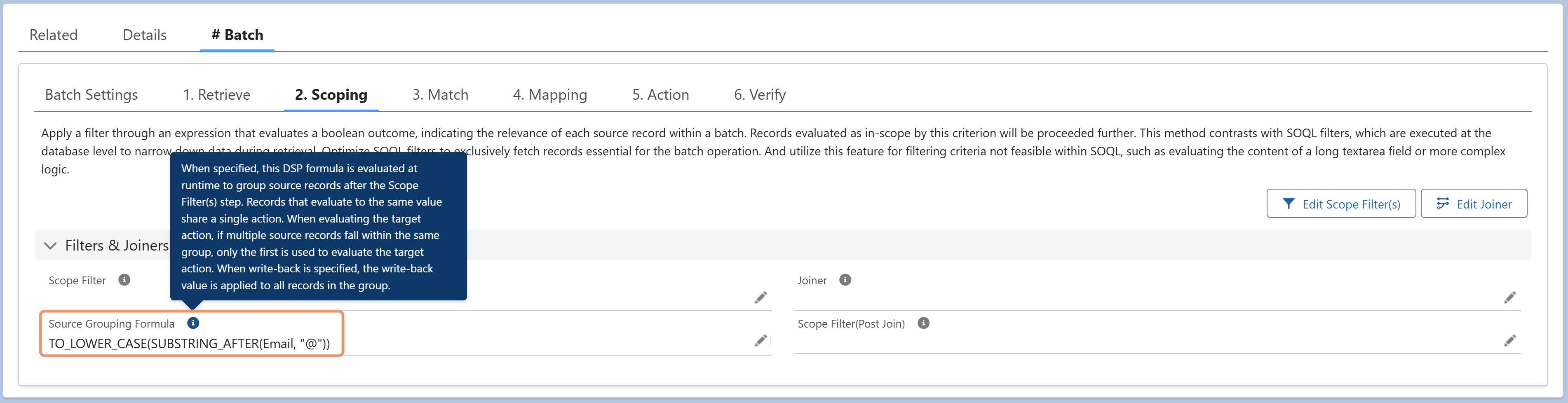 Source Grouping Formula on the Scoping tab