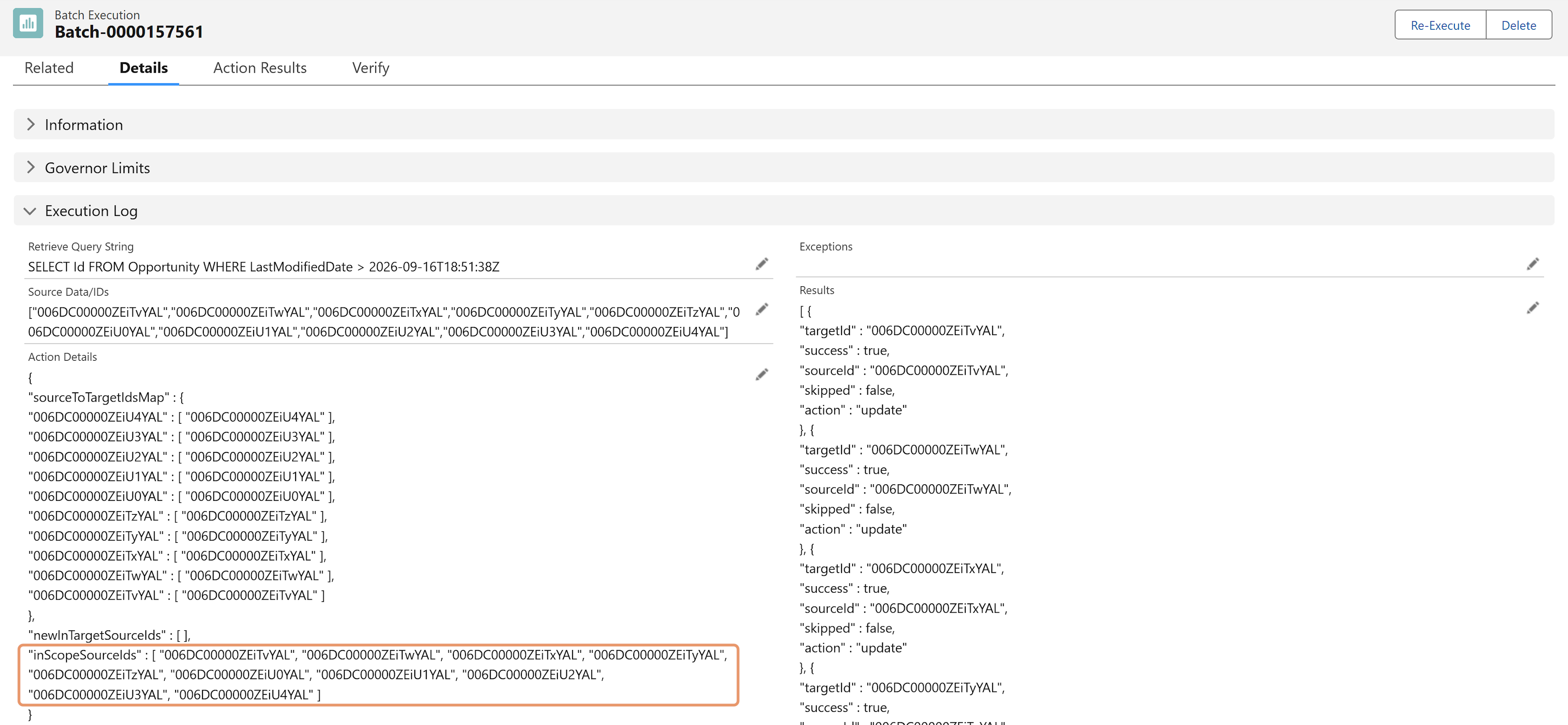 inScopeSourceIds in the Batch Execution's Execution Log